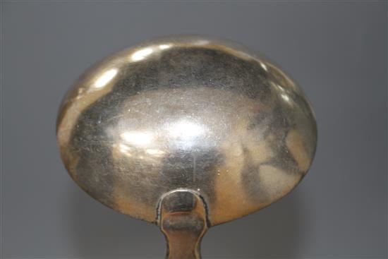 A Victorian silver fiddle pattern soup ladle, by William Eaton, London, 1845,